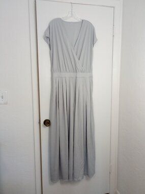 Halara V-Neck Short Sleeve Side Pocket Wide Leg Flowy Waffle Jumpsuit NWOT